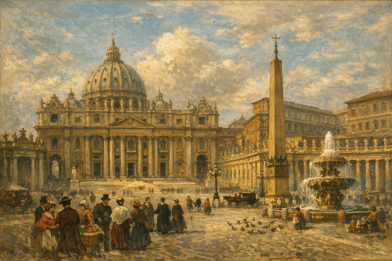 Basilique et place Saint Pierre au XIXe siècle